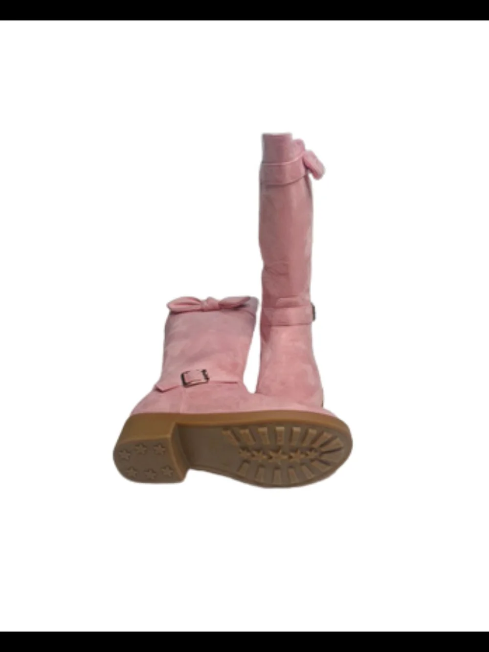 Girls Pink Suede Knee-High Boots with Bow